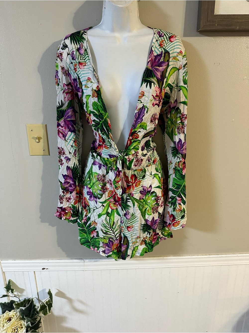 La Blanca White Tropical Floral Plunging Romper